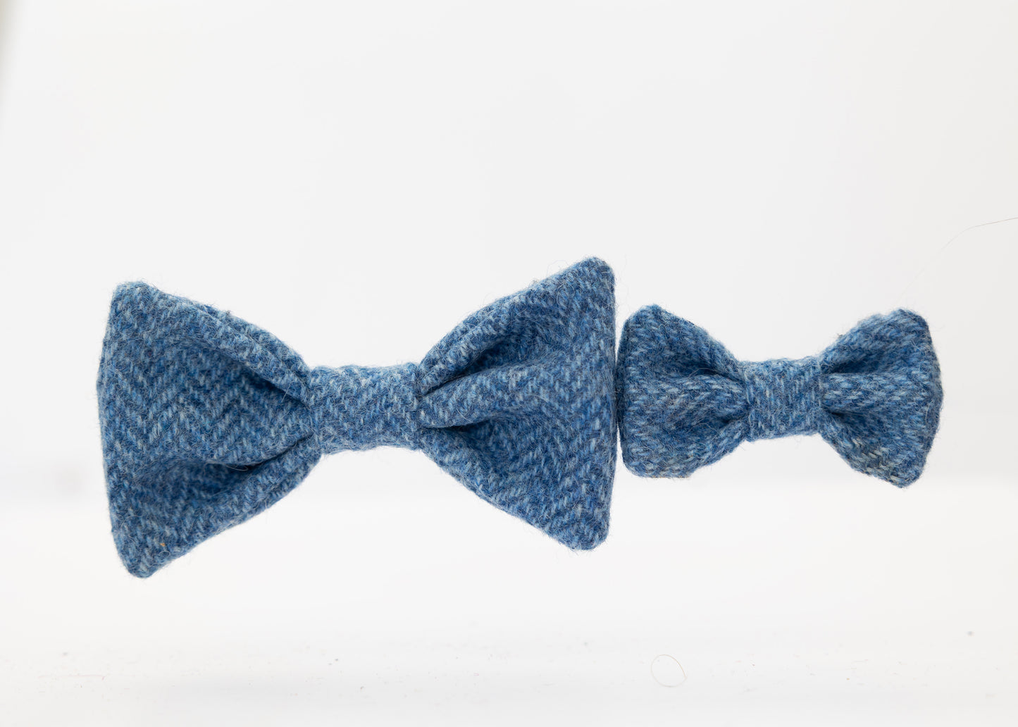 Blue Herringbone Tweed Dog Bow Tie