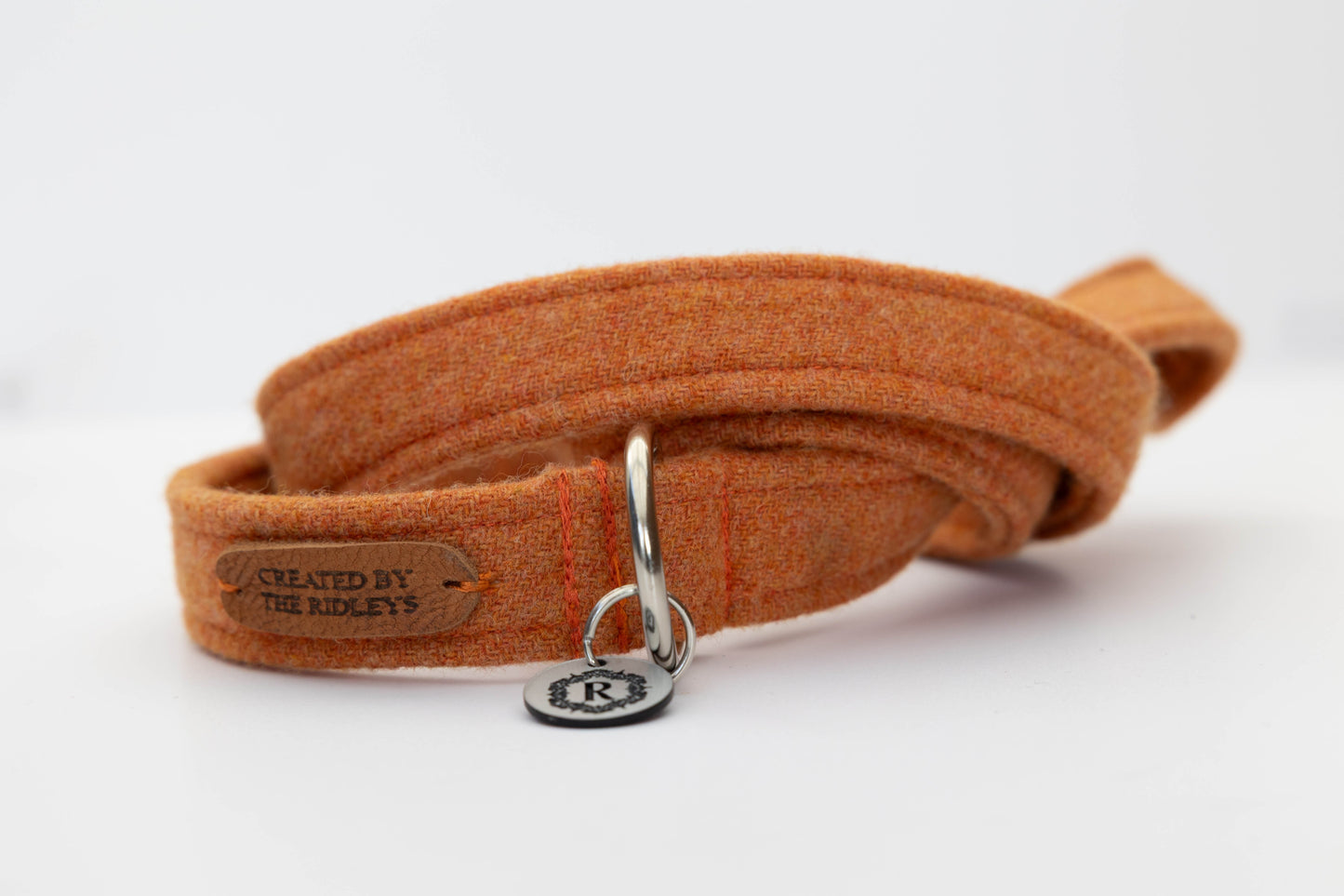 Orange tweed dog lead created by the ridleys