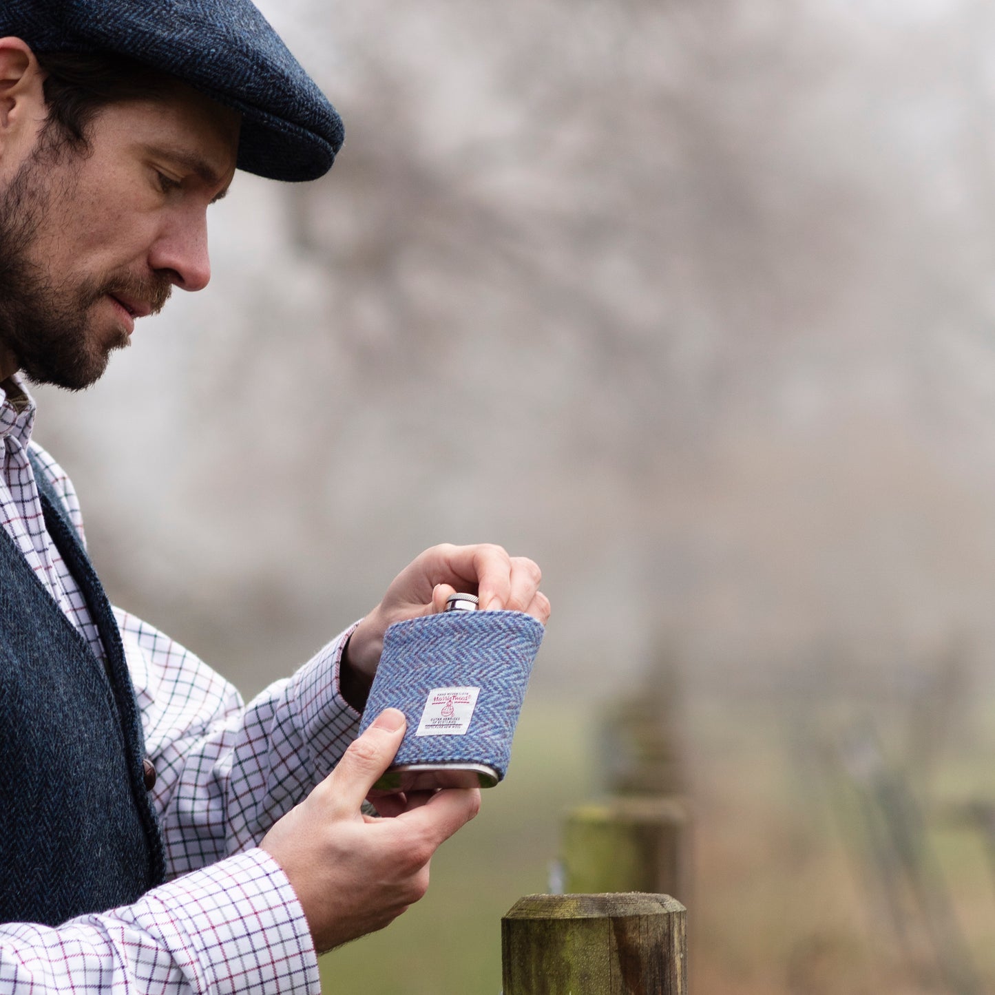 Personalised Hip Flask 6oz With Harris Tweed Wrap