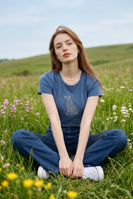Blue dog slogan t-shirt - lifestyle shot