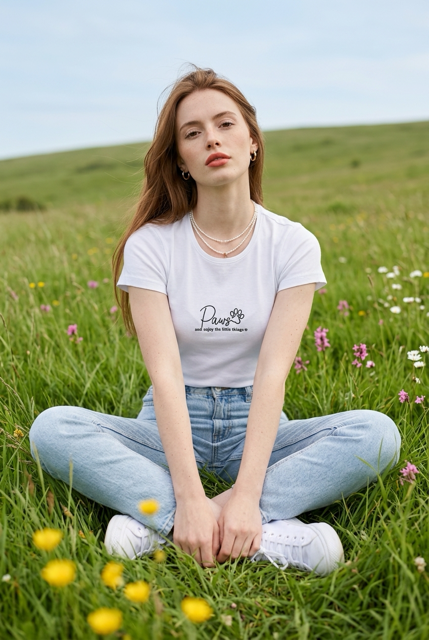 White dog t-shirt with paw embroidery - back view
