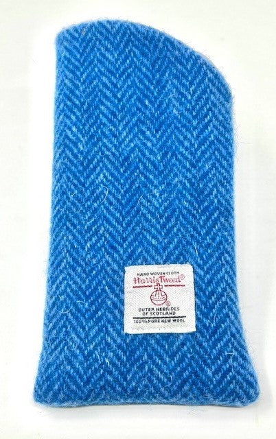 Bright blue Herringbone Harris Tweed Glasses Case