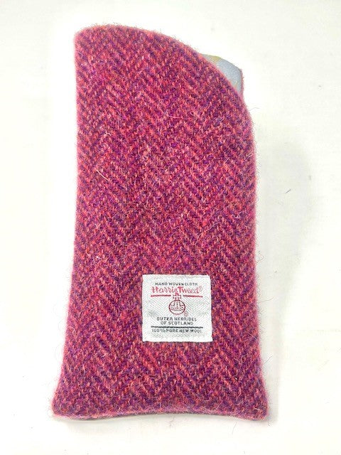 Burgundy herringbone harris tweed glasses case