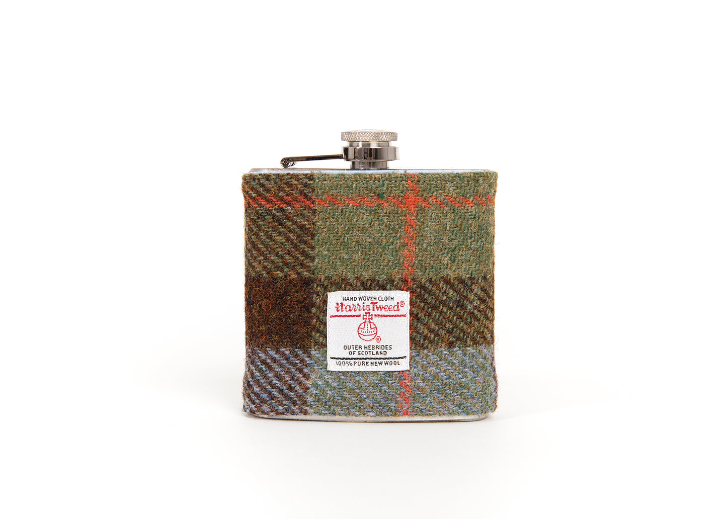 Personalised Hip Flask 6oz With Harris Tweed Wrap