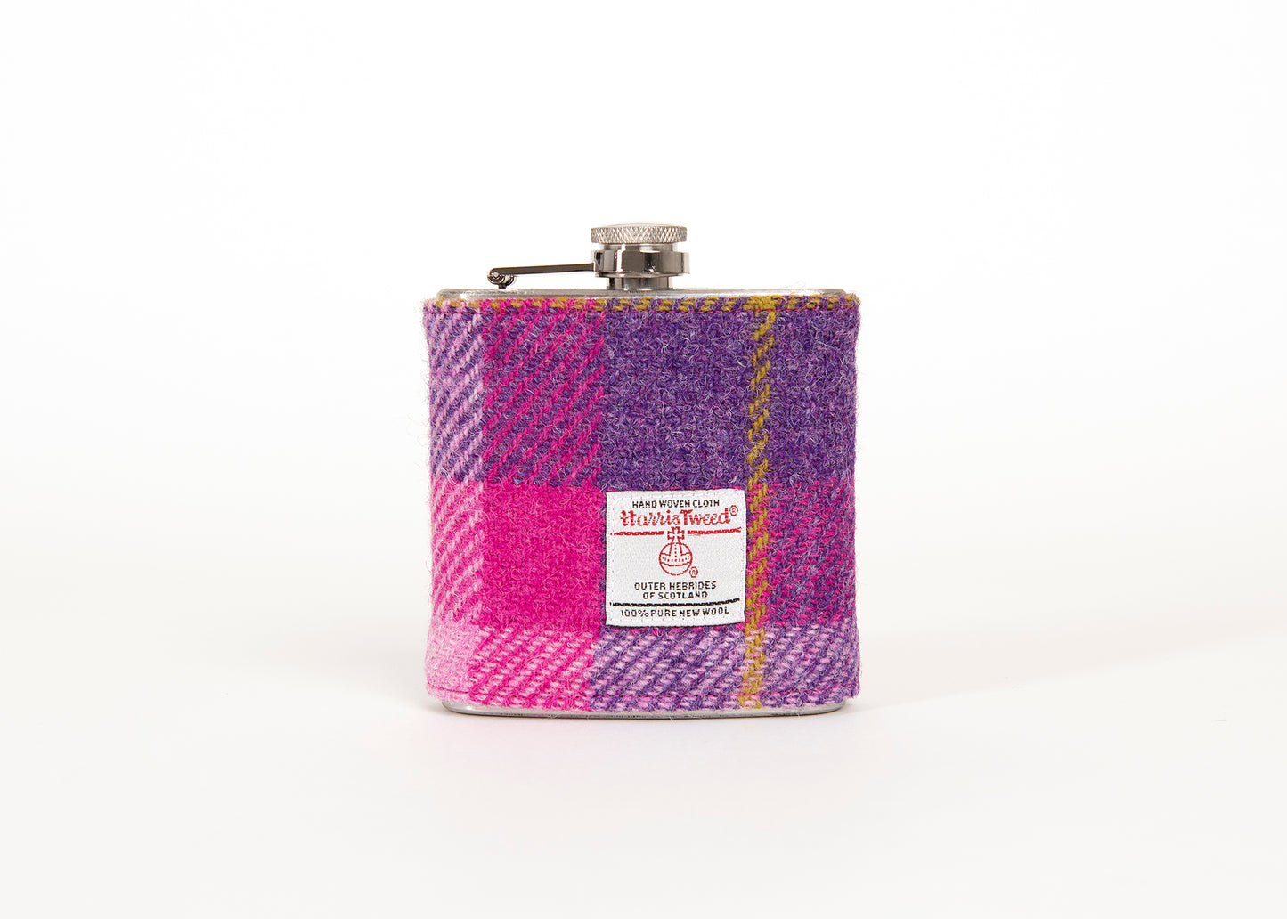 Personalised Hip Flask 6oz With Harris Tweed Wrap