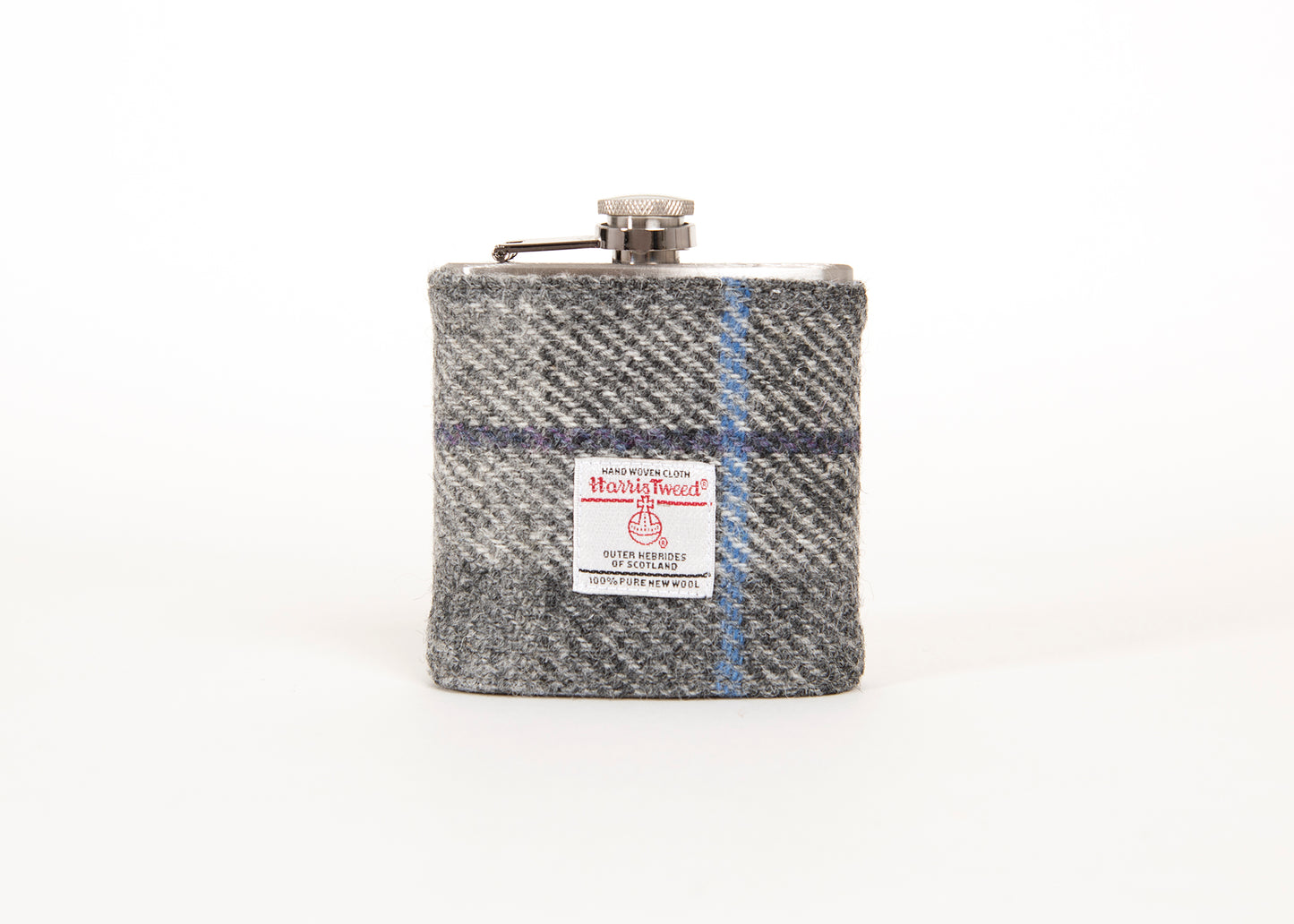 Personalised Hip Flask 6oz With Harris Tweed Wrap