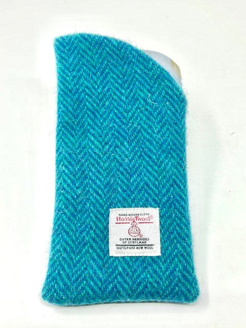 Teal Herringbone Harris Tweed Glasses Case