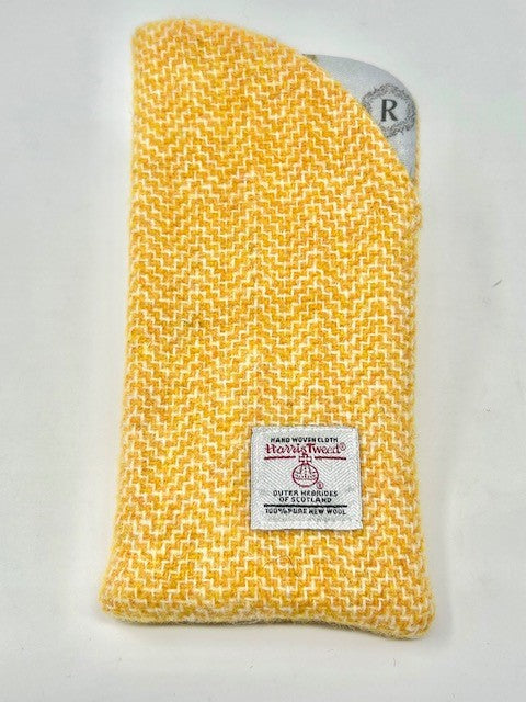 Yellow herringbone harris tweed glasses case