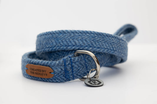 blue herringbone dog lead created by the ridleys