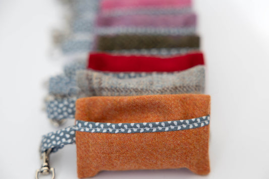 Fabric pouch with a zipper on a white background