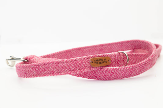pink herringbone tweed dog lead created by the ridleys