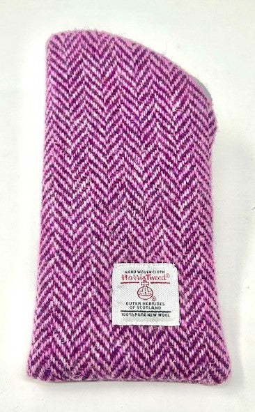 purple herringbone harris tweed glasses case