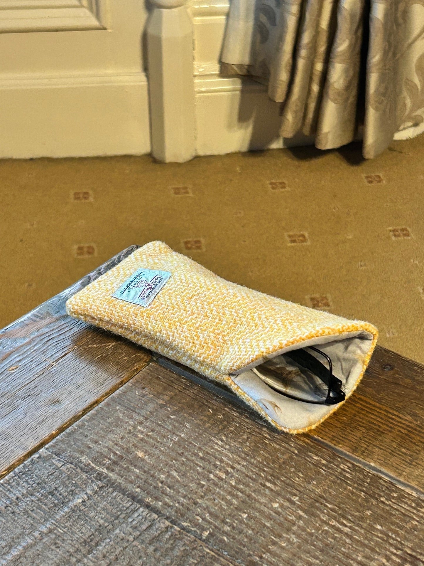 yellow harris tweed glasses case