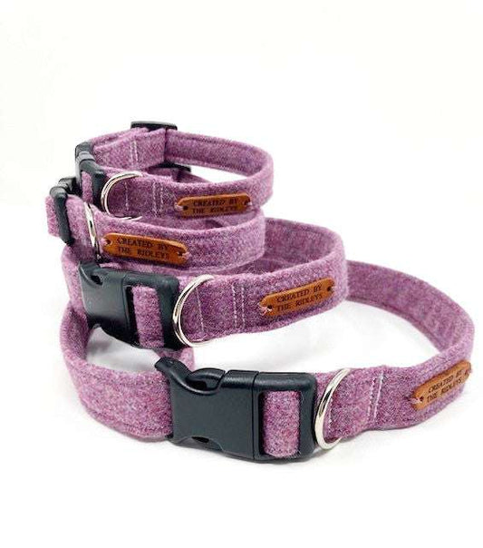 Handmade Lilac Tweed Dog Collar with Contoured Buckle by Created By The Ridleys - Available in multiple sizes for a perfect fit.
