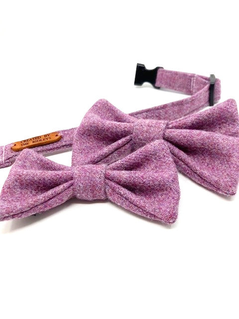 Handmade Lilac Tweed Bow Tie by Created By The Ridleys, featuring soft fabric and a stylish design, perfect for complementing the Handmade Lilac Tweed Dog Collar.