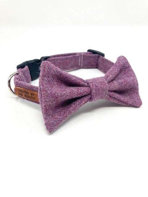 Stylish Handmade Lilac Tweed Bow Tie by Created By The Ridleys, designed to match the Handmade Lilac Tweed Dog Collar, enhancing your pet's fashionable look.